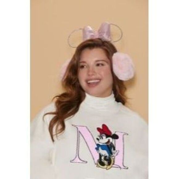 Minnie Mouse Pink Faux Fur Earmuffs With Glitter Bow & Rhinestone Ears For Adul main image 4